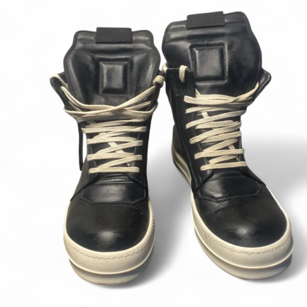 Rick Owens Black and Cream High-Top Sneakers